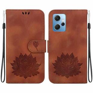 For Xiaomi Redmi Note 12 4G Global Lotus Embossed Leather Phone Case(Brown)