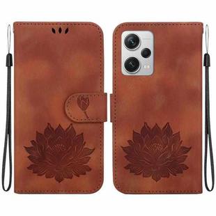 For Xiaomi Redmi Note 12 Pro+ Lotus Embossed Leather Phone Case(Brown)