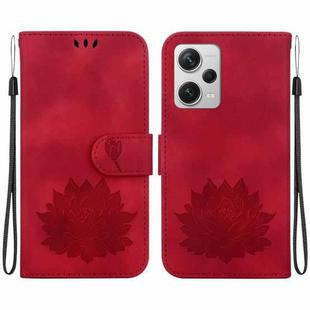 For Xiaomi Redmi Note 12 Pro+ Lotus Embossed Leather Phone Case(Red)