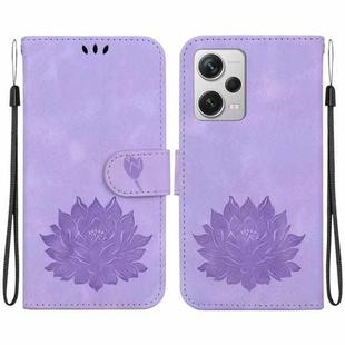 For Xiaomi Redmi Note 12 Pro+ Lotus Embossed Leather Phone Case(Purple)