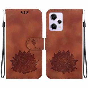 For Xiaomi Redmi Note 12 Pro 5G Global Lotus Embossed Leather Phone Case(Brown)