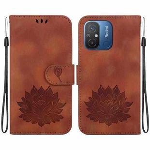 For Xiaomi Redmi 12C / 11A Lotus Embossed Leather Phone Case(Brown)