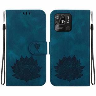 For Xiaomi Redmi 10 Power India Lotus Embossed Leather Phone Case(Dark Blue)