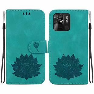 For Xiaomi Redmi 10 Power India Lotus Embossed Leather Phone Case(Green)