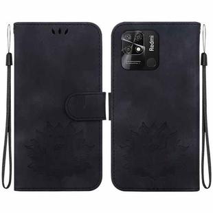 For Xiaomi Redmi 10 Power India Lotus Embossed Leather Phone Case(Black)