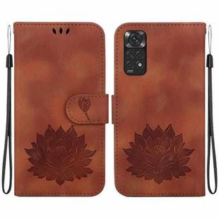 For Xiaomi Redmi Note 11 Global / Note 11S Lotus Embossed Leather Phone Case(Brown)