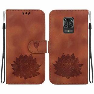For Xiaomi Redmi Note 9 Pro Max Lotus Embossed Leather Phone Case(Brown)