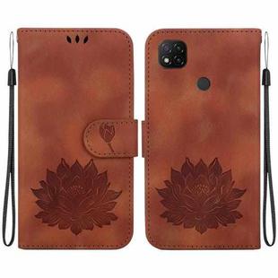 For Xiaomi Redmi 9C / 9 Activ Lotus Embossed Leather Phone Case(Brown)