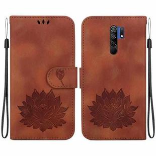 For Xiaomi Redmi 9 / 9 Prime Lotus Embossed Leather Phone Case(Brown)