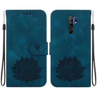 For Xiaomi Redmi 9 / 9 Prime Lotus Embossed Leather Phone Case(Dark Blue)
