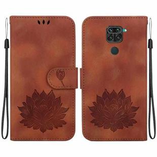 For Xiaomi Redmi Note 9 / Redmi 10X 4G Lotus Embossed Leather Phone Case(Brown)