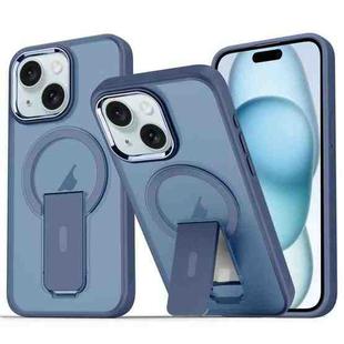 For iPhone 15 Acrylic Hybrid TPU MagSafe Holder Phone Case(Dark Blue)