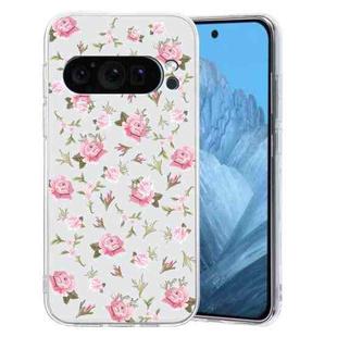 For Google Pixel 9 Colored Drawing Pattern Transparent TPU Phone Case(Pink Floral)