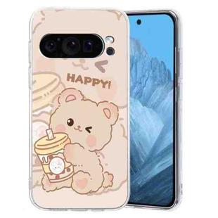 For Google Pixel 9 Colored Drawing Pattern Transparent TPU Phone Case(Bear)