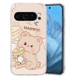 For Google Pixel 9 Pro Colored Drawing Pattern Transparent TPU Phone Case(Bear)