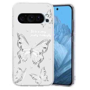 For Google Pixel 9 Pro Colored Drawing Pattern Transparent TPU Phone Case(Butterflies)
