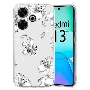 For Xiaomi Redmi 13 4G Colored Drawing Pattern Transparent TPU Phone Case(White Flower)