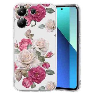 For Xiaomi Redmi Note 13 4G Colored Drawing Pattern Transparent TPU Phone Case(Peony)