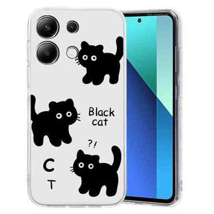 For Xiaomi Redmi Note 13 4G Colored Drawing Pattern Transparent TPU Phone Case(Black Cat)