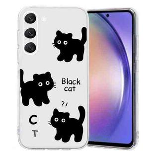 For Samsung Galaxy S23 5G Colored Drawing Pattern Transparent TPU Phone Case(Black Cat)