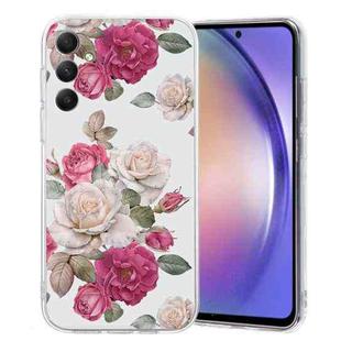 For Samsung Galaxy S24 5G Colored Drawing Pattern Transparent TPU Phone Case(Peony)