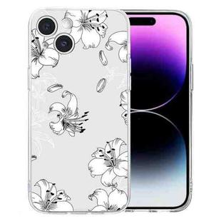 For iPhone 14 Colored Drawing Pattern Transparent TPU Phone Case(White Flower)