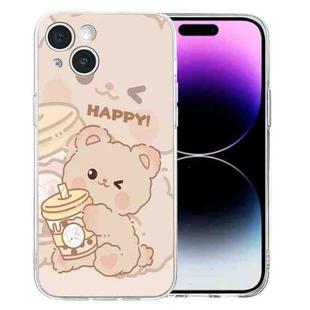 For iPhone 14 Colored Drawing Pattern Transparent TPU Phone Case(Bear)