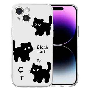 For iPhone 14 Plus Colored Drawing Pattern Transparent TPU Phone Case(Black Cat)