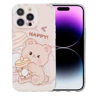 For iPhone 14 Pro Colored Drawing Pattern Transparent TPU Phone Case(Bear)