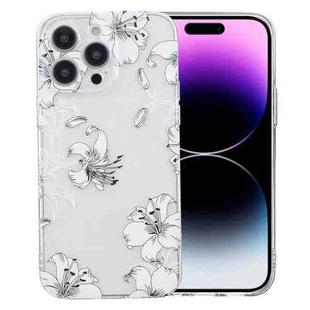 For iPhone 14 Pro Max Colored Drawing Pattern Transparent TPU Phone Case(White Flower)