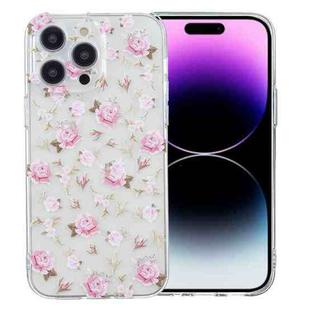 For iPhone 14 Pro Max Colored Drawing Pattern Transparent TPU Phone Case(Pink Floral)