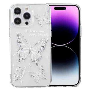 For iPhone 14 Pro Max Colored Drawing Pattern Transparent TPU Phone Case(Butterflies)