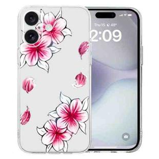 For iPhone 16 Colored Drawing Pattern Transparent TPU Phone Case(Sakura)