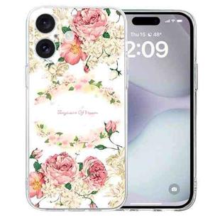 For iPhone 16 Colored Drawing Pattern Transparent TPU Phone Case(Rose)