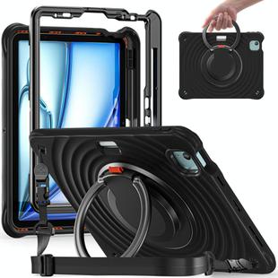 For iPad Air 11 2025 / 2024 Rotation Handle Holder Silicone Hybrid PC Tablet Case(Black)