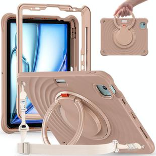 For iPad Air 11 2025 / 2024 Rotation Handle Holder Silicone Hybrid PC Tablet Case(Light Coffee)