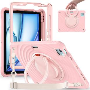 For iPad Air 11 2025 / 2024 Rotation Handle Holder Silicone Hybrid PC Tablet Case(Pink)