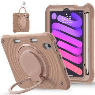For iPad mini 2024 / mini 6 Rotation Handle Holder Silicone Hybrid PC Tablet Case(Light Coffee)