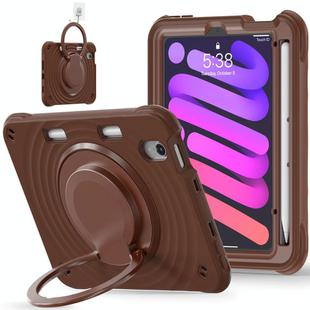 For iPad mini 2024 / mini 6 Rotation Handle Holder Silicone Hybrid PC Tablet Case(Chocolate)