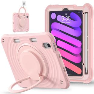 For iPad mini 2024 / mini 6 Rotation Handle Holder Silicone Hybrid PC Tablet Case(Pink)