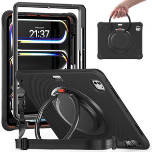 For iPad Pro 13 2024 Rotation Handle Holder Silicone Hybrid PC Tablet Case(Black)