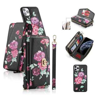 For iPhone 11 Pro Max POLA Flower Multi-functional Crossbody Zipper Wallet Leather Phone Case(Black)