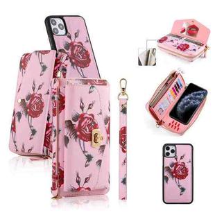 For iPhone 11 Pro Max POLA Flower Multi-functional Crossbody Zipper Wallet Leather Phone Case(Pink)