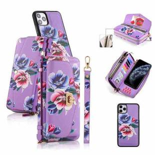 For iPhone 11 Pro Max POLA Flower Multi-functional Crossbody Zipper Wallet Leather Phone Case(Purple)