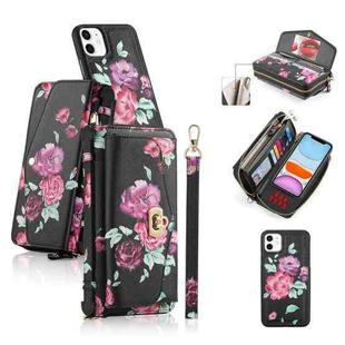 For iPhone 11 POLA Flower Multi-functional Crossbody Zipper Wallet Leather Phone Case(Black)