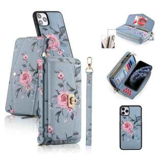 For iPhone 11 Pro POLA Flower Multi-functional Crossbody Zipper Wallet Leather Phone Case(Blue)