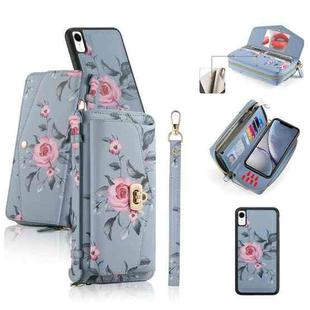 For iPhone XR POLA Flower Multi-functional Crossbody Zipper Wallet Leather Phone Case(Blue)