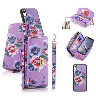 For iPhone XR POLA Flower Multi-functional Crossbody Zipper Wallet Leather Phone Case(Purple)