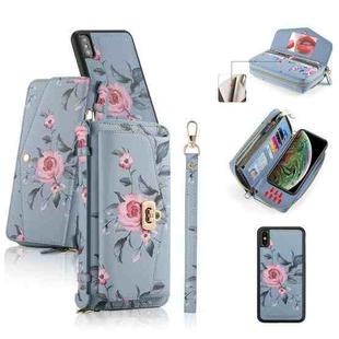 For iPhone XS Max POLA Flower Multi-functional Crossbody Zipper Wallet Leather Phone Case(Blue)