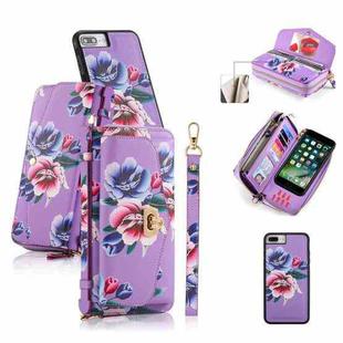 For iPhone 7 Plus / 8 Plus POLA Flower Multi-functional Crossbody Zipper Wallet Leather Phone Case(Purple)